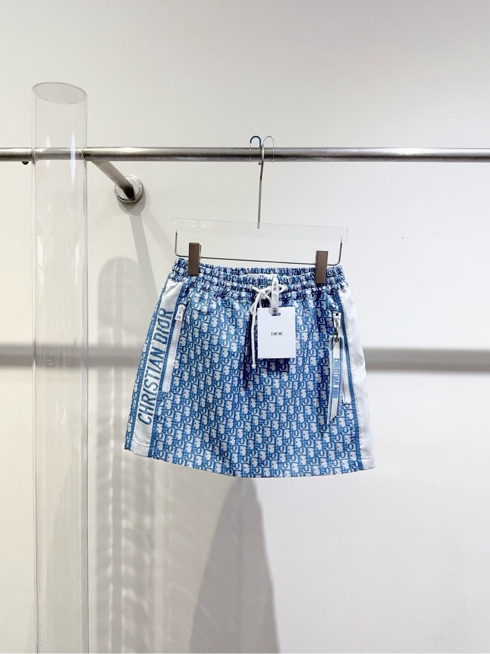 Dior Blue & White Oblique Zip-Accent Mini Skirt